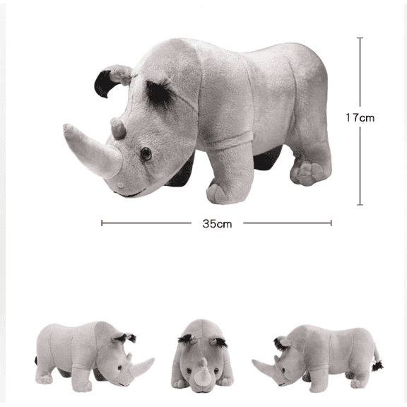 Realistic Rhino Plush Toy 14 Inch, Soft Stuffed Animal Figurine for Home Decor & Display, Lifelike Rhinoceros Plushie for Collectors & Animal Lovers