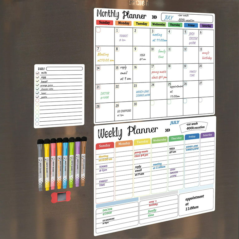 Reactionnx Magnetic Menu Board for Kitchen Fridge with Bright Chalk Markers, Dry Erase Weekly Meal Planner and Grocery List Notepad for Refrigerator