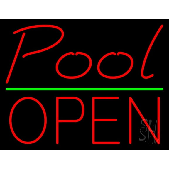 Red Pool Open LED Neon Sign 15 x 19 - inches, Clear Edge Cut Acrylic Backing, with Dimmer - Bright and Premium built indoor LED Neon Sign for Bar decor.