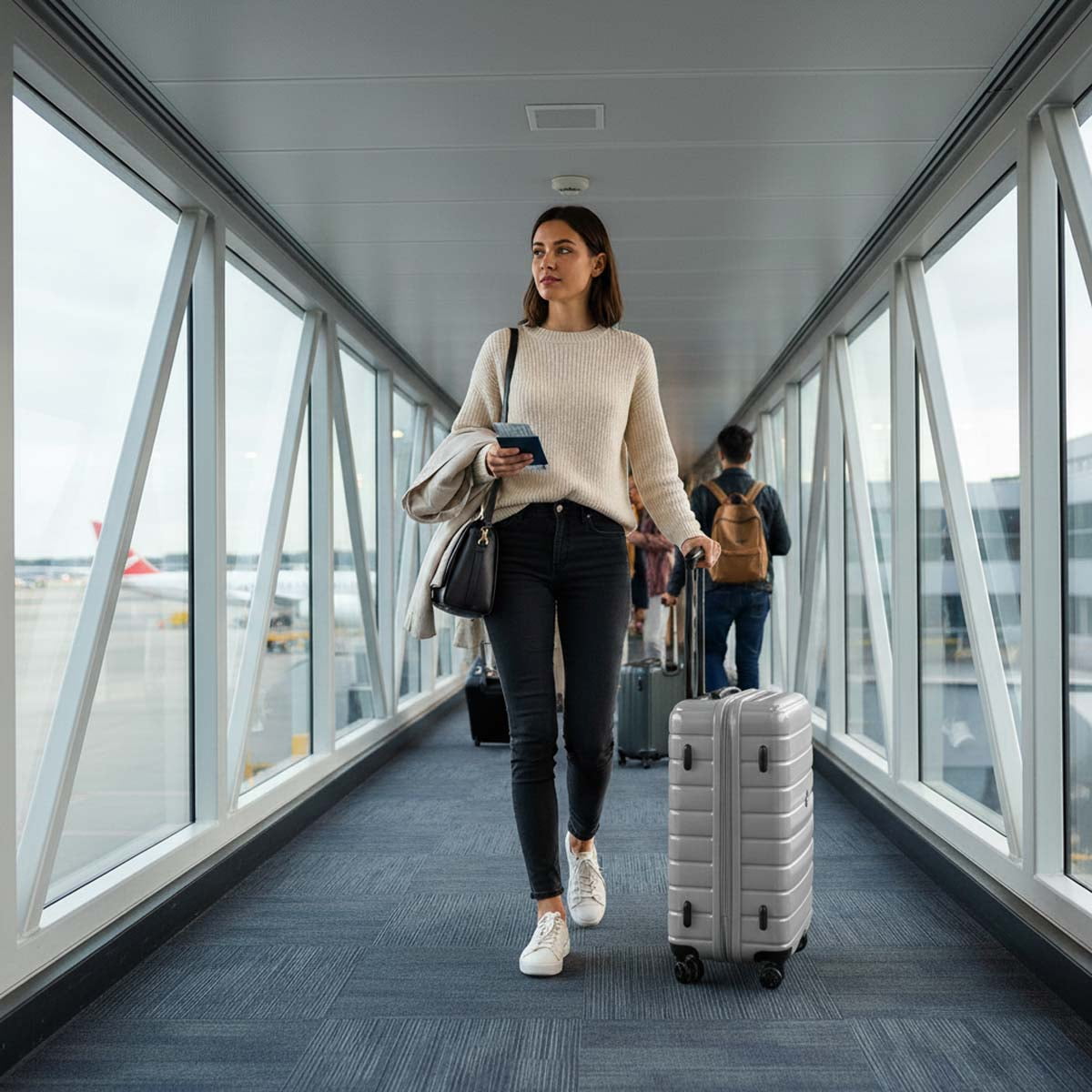 20 Inch Carry on Luggage for Airplane Lightweight Expandable Hardshell Suitcsae with Spinner Wheels and TSA Lock, Silver, LA13601