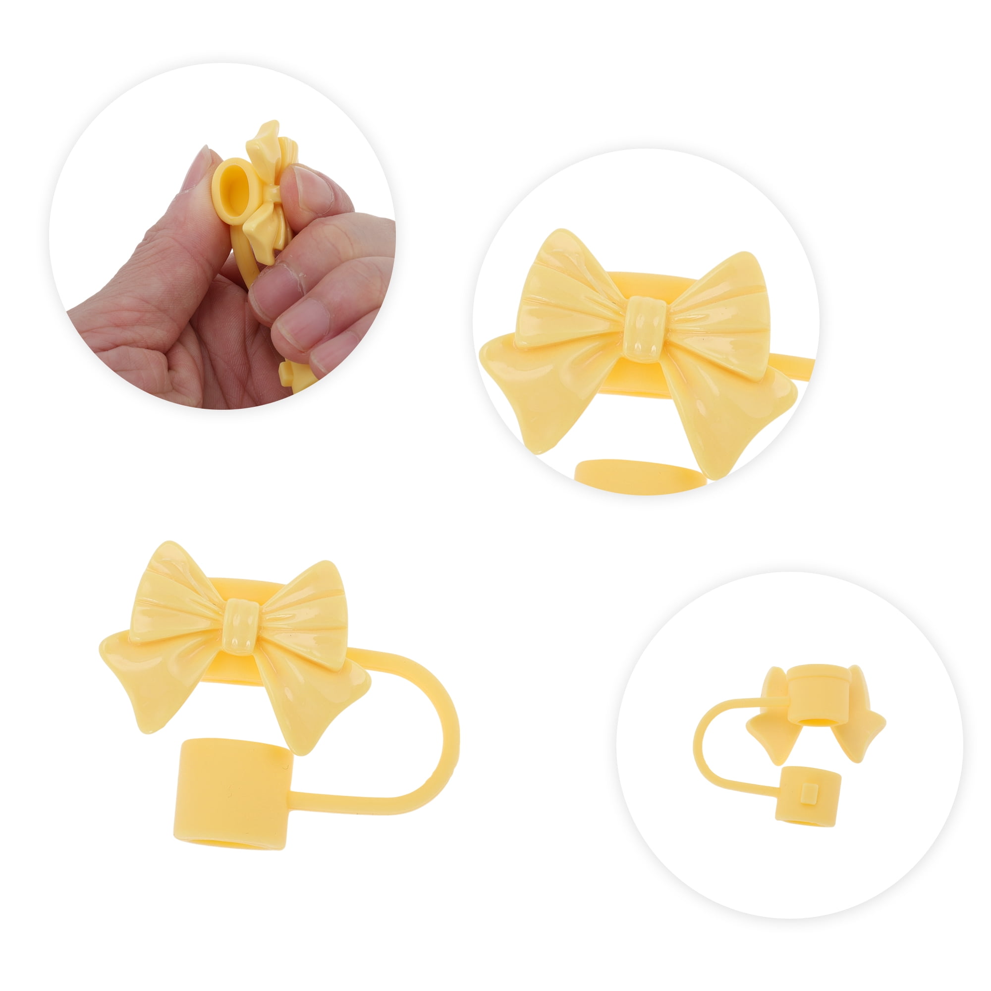 Unique Bargains 4Pcs Bow Straw Cover Cap Silicone Straw Covers Yellow