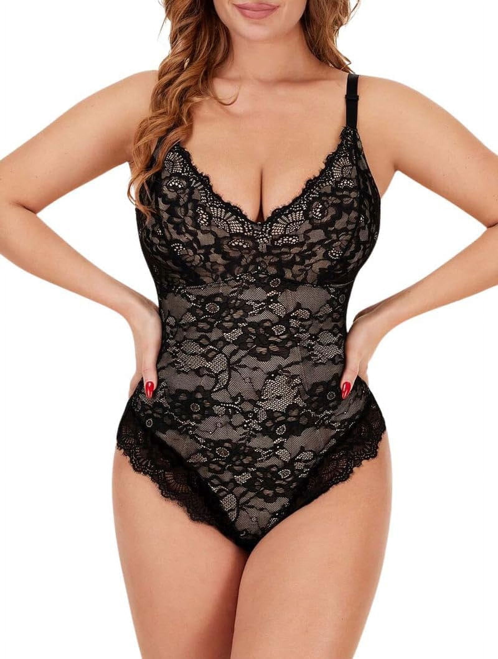 Vedette Women's Open Bust Bodysuit With Lace Trim - Waist Shaper Corset