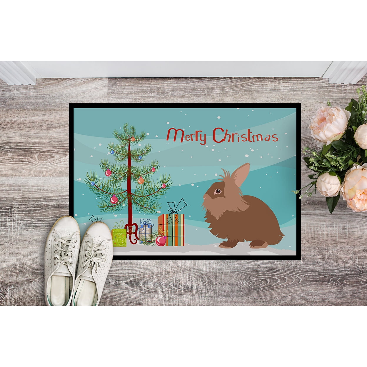Caroline's Treasures BB9327JMAT Lionhead Rabbit Christmas Door Mat, Indoor Rug or Outdoor Welcome Mat 24x36 Doormat ,