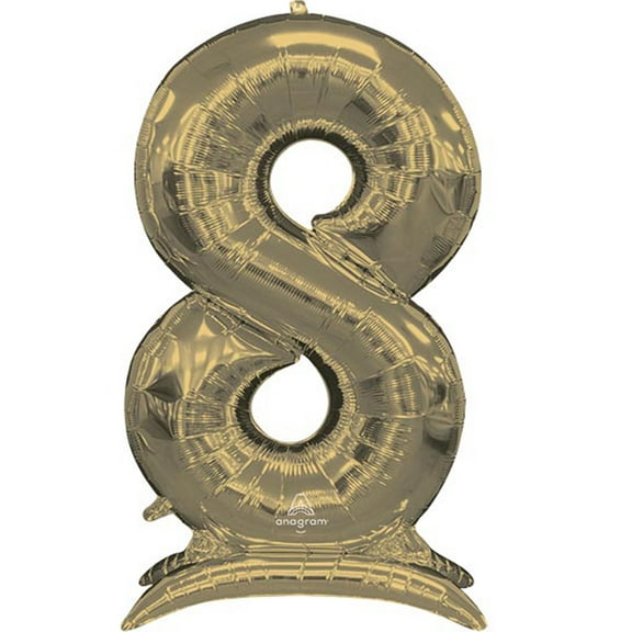 53 inch Stand-Up Numberz 8 - White Gold (Air-Fill Only) Foil Mylar Balloon - Party Supplies Decorations