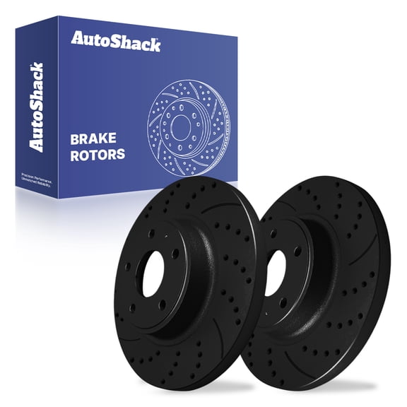 AutoShack Rear Brake Rotors for Dodge, Grand Caravan 2012-2020 Journey 2012-2020, FWD AWD L4 2.4L V6 3.6L - E-Coated Drilled & Slotted - Black Finish - NightGuard - 12.91" (327.8 mm), 5-Lug
