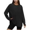 thumbnail image 2 of Agkizg Womens Fall Clothing Plus Size Womens Tops Long Sleeve Blouses Oversized Solid Color Crew Neck Thumb Holes Drop Shoulders Long Sleeve Active Top for Daily Casual Wear M, 2 of 4