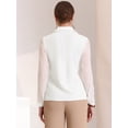 thumbnail image 3 of Blusa con cuello en V para mujer, cuello de solapa, panel de malla, manga farol, elegante camisa de trabajo de oficina blanco L, 3 of 6
