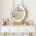 thumbnail image 5 of Vanity Desk with LED Lighted Oval Mirror, White Makeup Vanity Table with Stool and 2 Drawers for Bedroom Living Room, 5 of 6