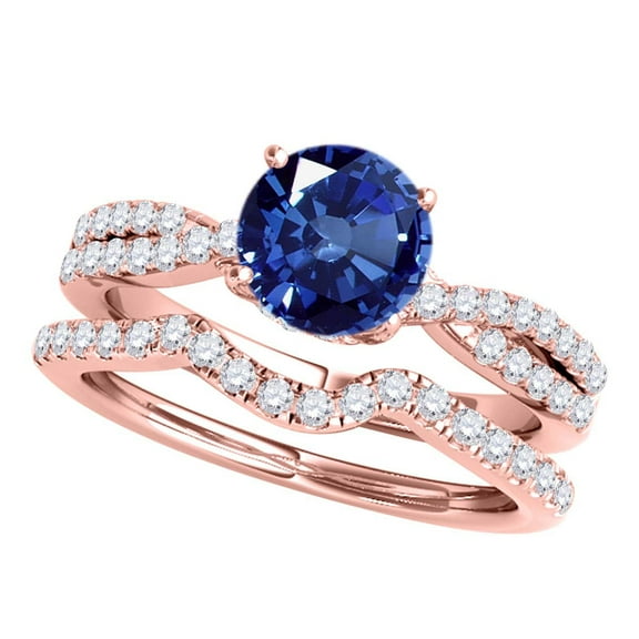 Mauli Jewels Engagement Rings for Women 1.27 Carat Halo Sapphire And Diamond Bridal Set 4-prong 14k Rose Gold