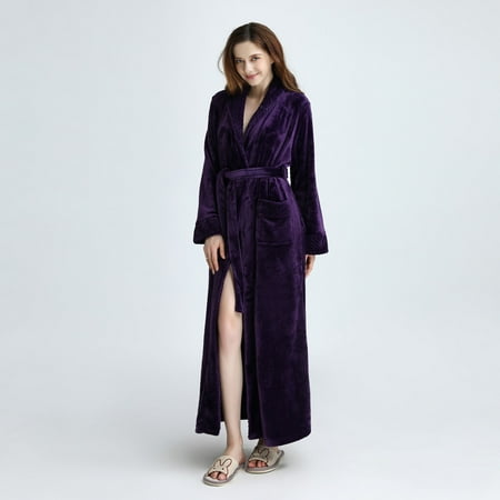 

EQWLJWE Women Solid Thicken Velvet Robe Bathrobe Gown Pajamas Sleepwear Pocket Waistband Robes Holiday Clearance