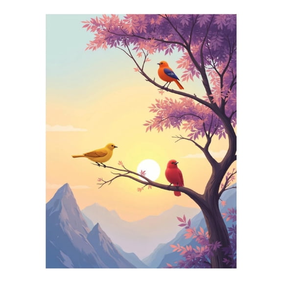 Diamond Art Kit for Adults, Sunset Birds On Colorful Branches Diamond Painting for Adults Beginners, DIY Diamond Art Painting Kits, 5D Diamond Painting Crafts for Home Decor 12x16 Frameless
