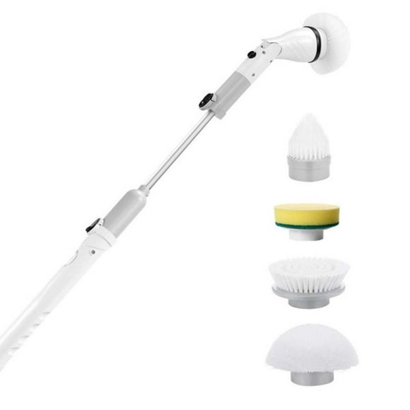 Electric Spin Scrubber, 320RPM Cordless Floor Scrubber with LED Power Indicator Light, 4 Replaceable Brushes, Adjustable Length 62 to 124cm, IPX9 Waterproof