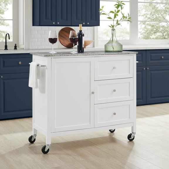 Kitchen Island Cart with Granite Top - Portable Kitchen Storage Island, Modern Kitchen Furniture