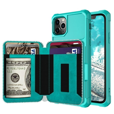 Dteck Wallet Case For iPhone 11 Pro Max, Zipper Wallet Case with Credit Card Holder Slot Purse Leather Protective Case Cover For Apple iPhone 11 Pro Max 6.5 inch 2019, Green