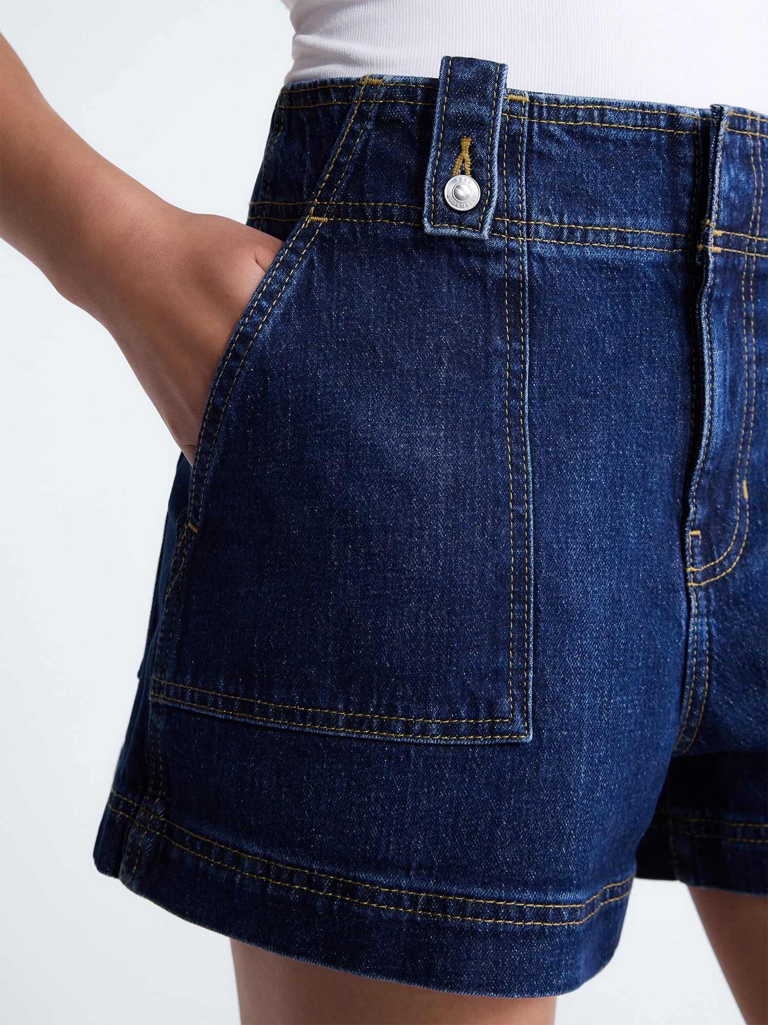 Free Assembly Women's High Rise Denim Utility Shorts, 4” Inseam, Sizes 0-18