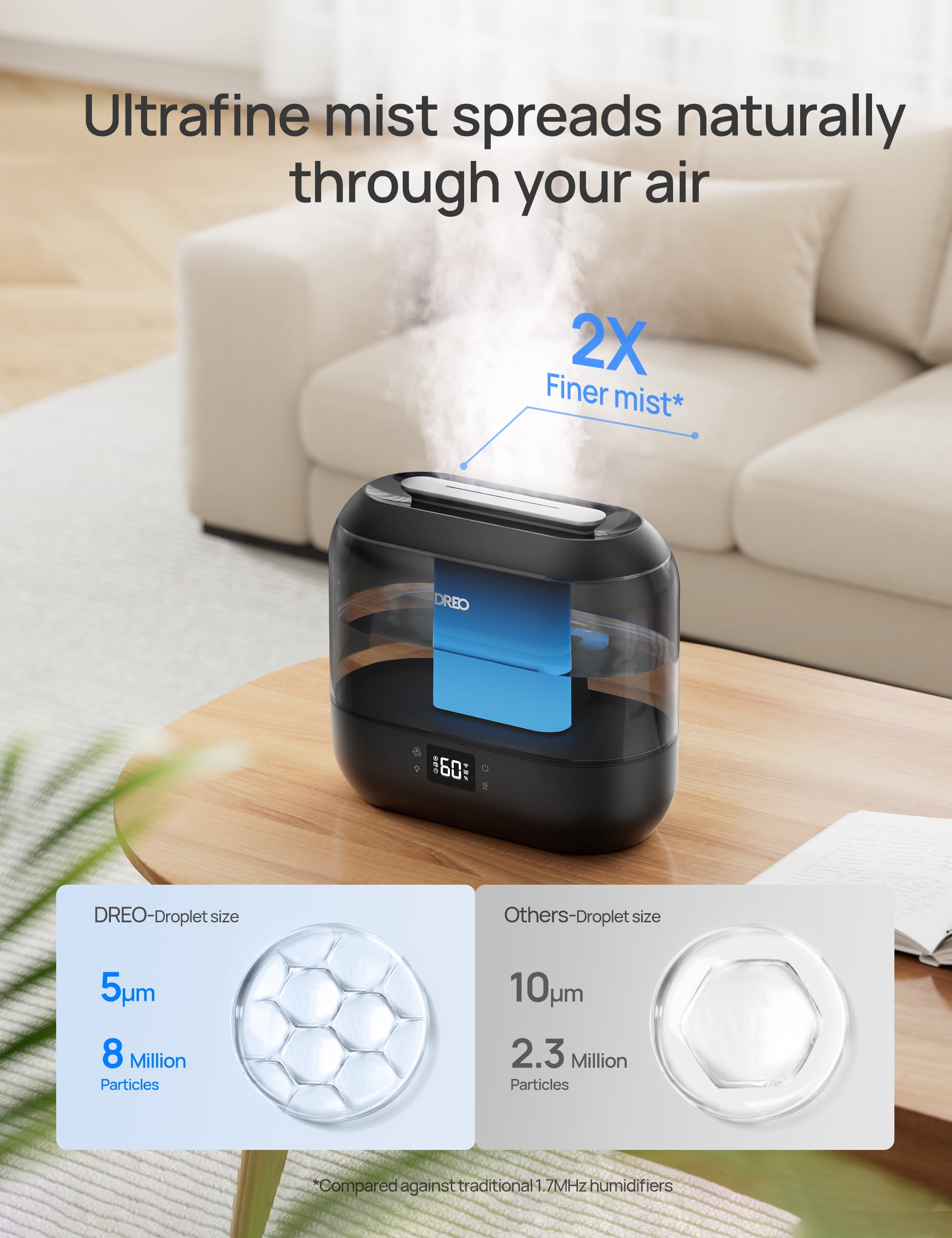 DREO Cool Mist Humidifier 1.06 Gallon with 36 Hour Runtime Top-Fill Quiet Operation for Home Nursery and Plants
