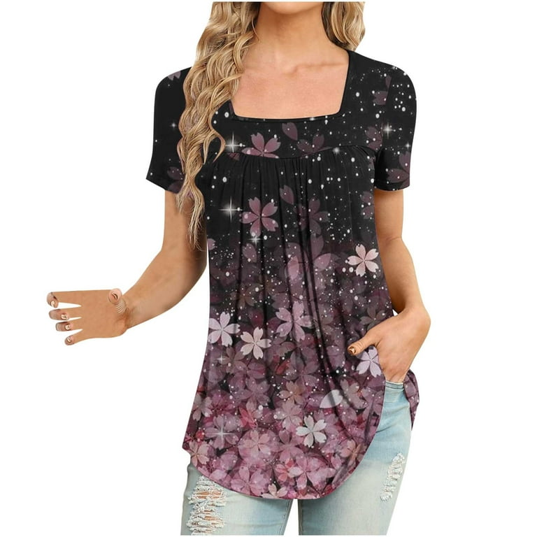 Womens Clothes Clearance Women Fashion Printed Casual V-Neck Short Sleeve  Loose T-Shirt Blouse Tops