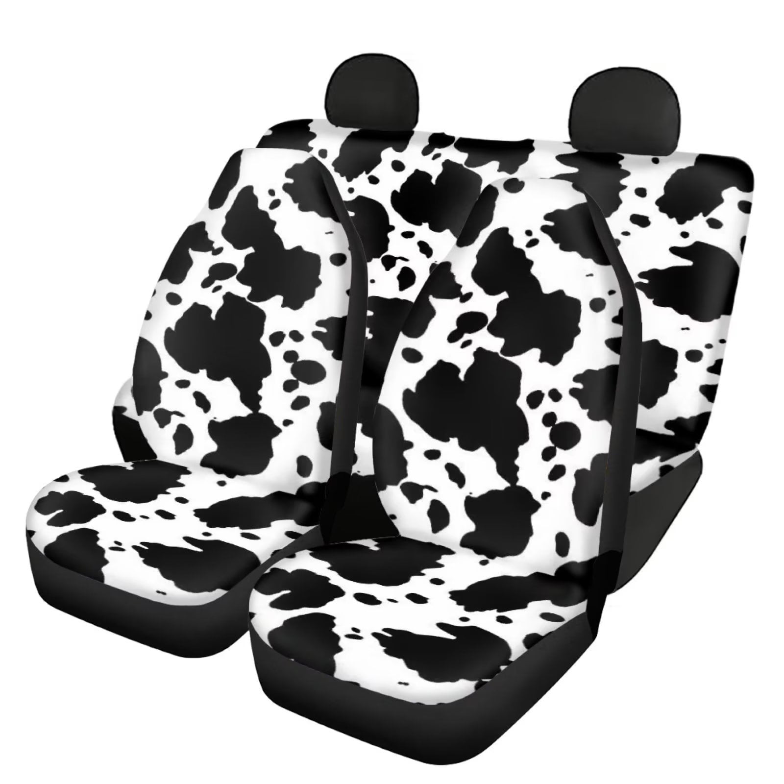 Diaonm Auto Seat Cover for Car Full Set 4 Piece Women Black and White Cow Seat Covers for Car
