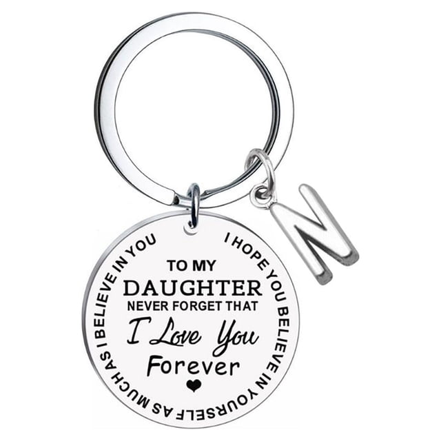 Creative DIY To My Daughter Stainless Steel Last Name 26 Letter Keychain 2.5cm