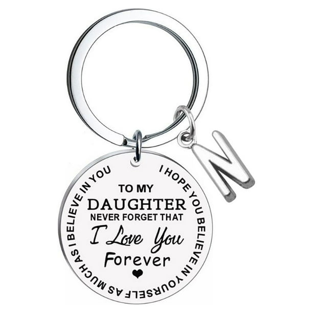 Llaveros para mujer, llavero de billetera, llavero de auto, lindo llavero DIY para mi hija, llavero de acero inoxidable con apellido de 26 letras, 2,5 cm.