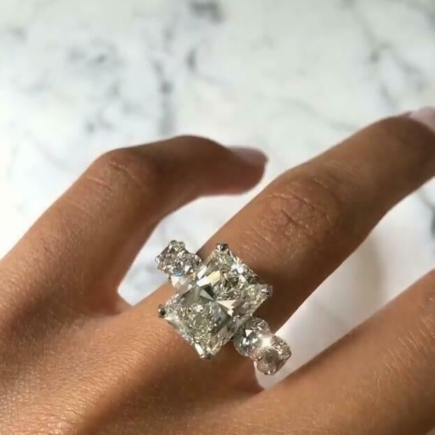 HeartsAndYou 7ct Radiant Cut Moissanite Cocktail Eternity Engagement Ring for Women 18k White Gold over Silver