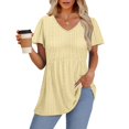 thumbnail image 3 of AherBiu Boho Tops for Women Eyelet Hole Stretch V Neck Short Sleeve Dressy Casual Blouse Ruffle Tunic Shirts, 3 of 4