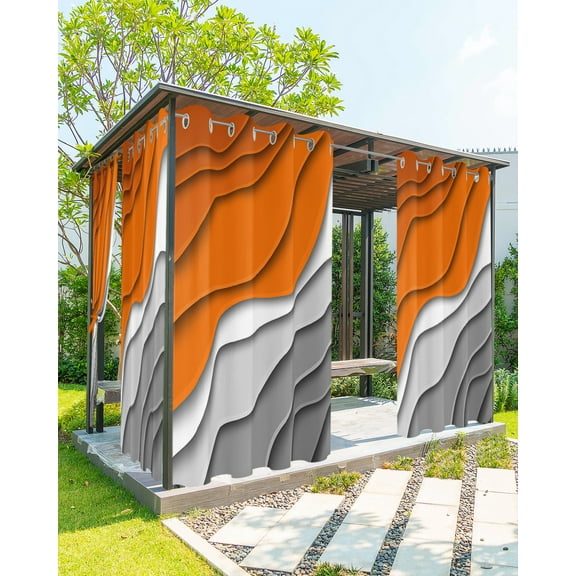 Outdoor Curtains for Patio, Orange Grey Ombre Waterproof Blackout Outside Curtain for Porch/Pergola, Modern Geometric Abstract Aesthetics Cream Thermal Insulated Drapes, 2 Panels, 54 x 108 Inch