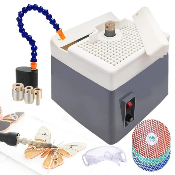 2in1 Glass grinder-Curve/Edge angle grinding for Stained Glass,Professional Glass Angle Grinder with water circulation pump Grinding Head grit Disc angle positioning tool,Starter Grinder Kit
