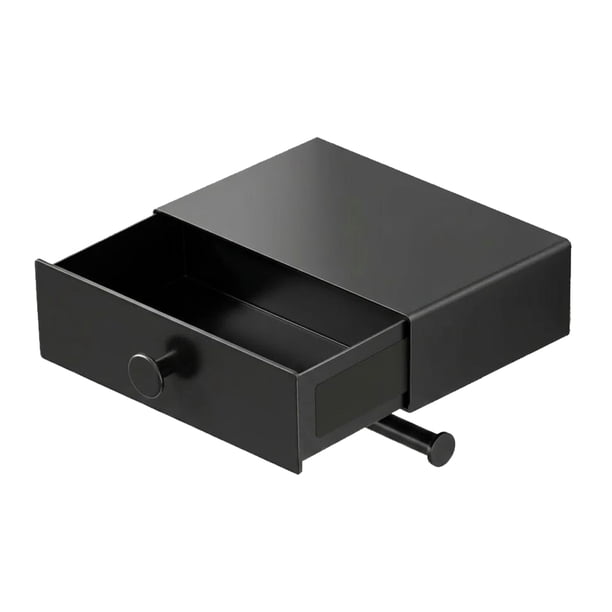 Porta Rollos Papel De Baño Con Cajón Para Toallitas Adhesivo Color Negro