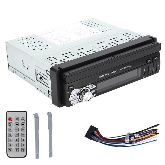 Matsuzay Estéreo de coche telescópico de 7 pulgadas-Din único MP5-SWM9601 Estéreo de coche con pantalla táctil retráctil Cables de audio/vídeo