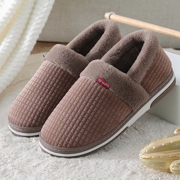 Zapatillas de casa para hombre, de invierno, peludas, cortas, de felpa, antideslizantes, para dormitorio, suaves, para interiores