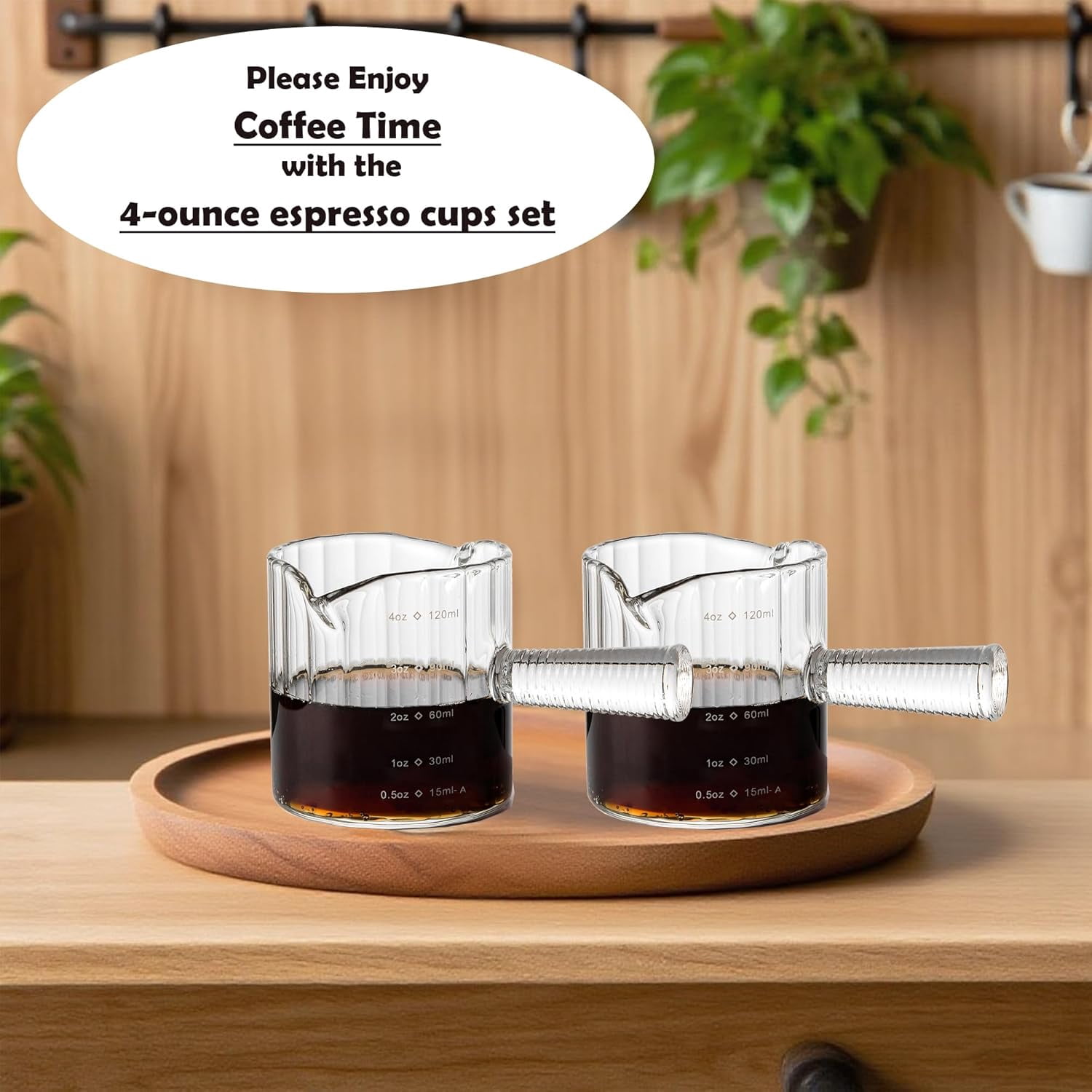 Espresso Cups Set of 2, 4 OZ Glass Double Spouts Cups, Shot Glasses, Milk Cup with Glass Handle for Dishwasher Safe, Espresso Accessories for Machine, Demitasse Cups, Small