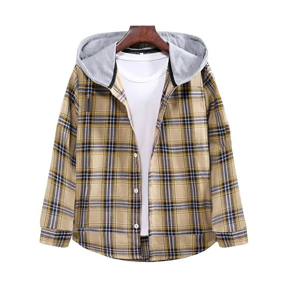 Auburet Kids Boys Girls Button Down Shirts Long Sleeve Lightweight Plaid Hooded Flannel Shirt Cute Tops