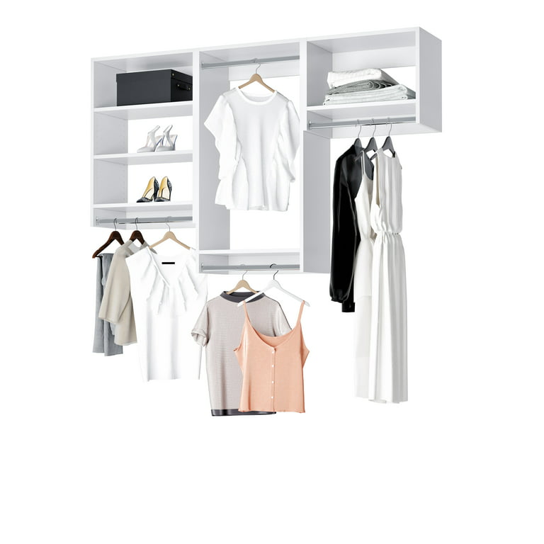 Modular Closet System - A Hanging Closet Organizer Including Closet Shelves,  Drawers for Clothes, and General Closet Storage for Bedroom Organization  For 66 Closet, White 