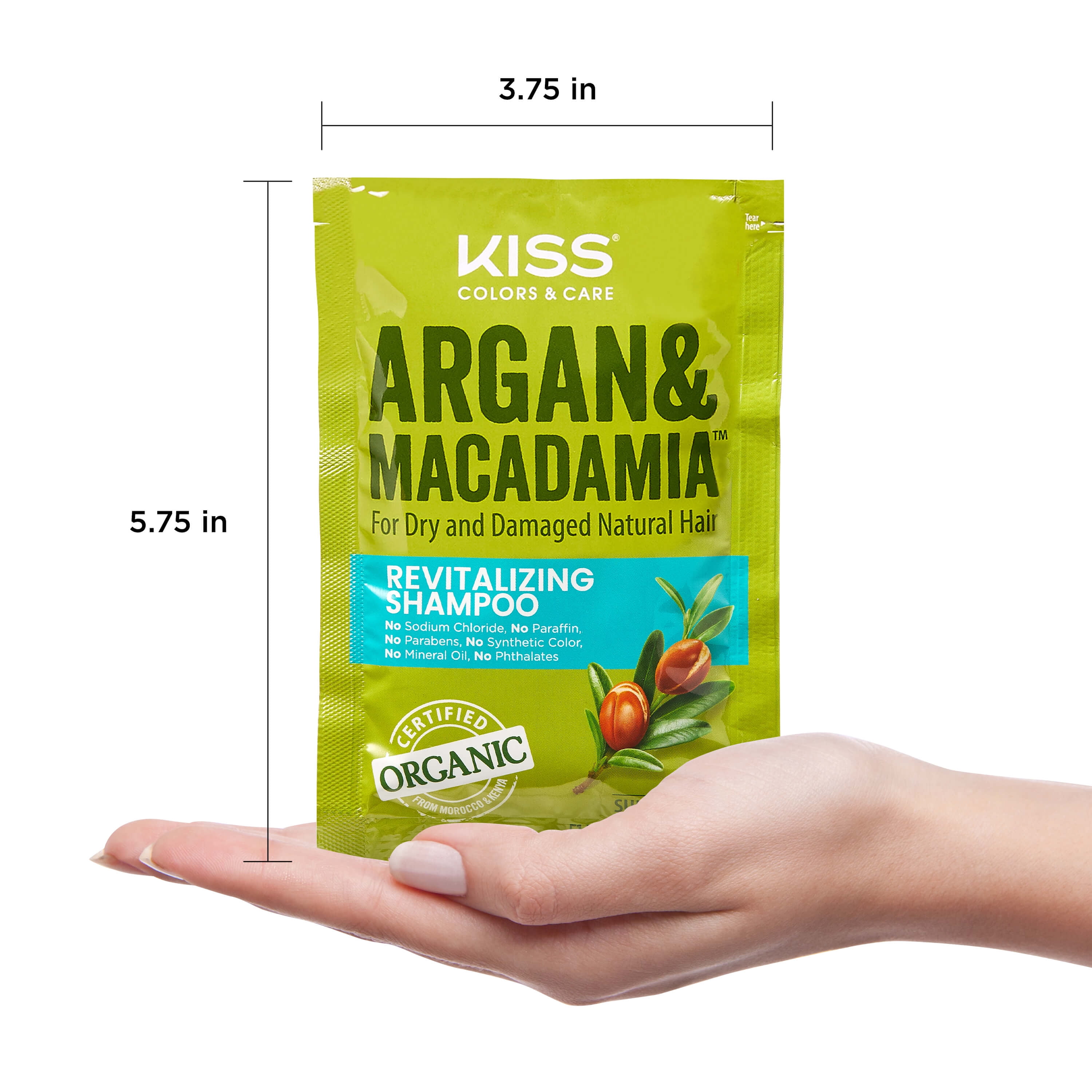 (3 pack) Kiss Colors & Care Argan & Macadamia Revitalizing Shampoo Sulfate-Free Certified Organic Argan & Macadamia Oils, 1.75 fl oz