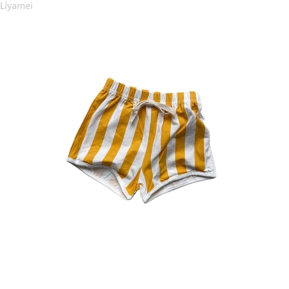 Liyamei Kids Striped Shorts with Drawstring for Summer Beach Casual Size 0-3,Yellow