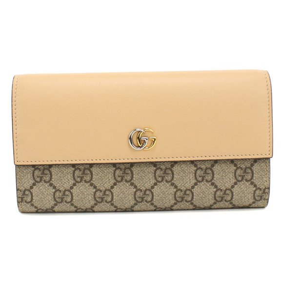 Pre-Owned GUCCI Bi-fold Long Wallet 795627 Double G Women's Beige