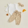 thumbnail image 5 of CAUYDY Infant Baby Girl Long Sleeve Daddy's Girl Little Letter Print Ribbed Romper Elastic Daisy Pants Headband Outfits(L101-Khaki,0-3 M), 5 of 5