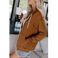 thumbnail image 4 of Women's Brown Zip-Up Pocket Drawstring Hoodie Jacket, 4 of 6