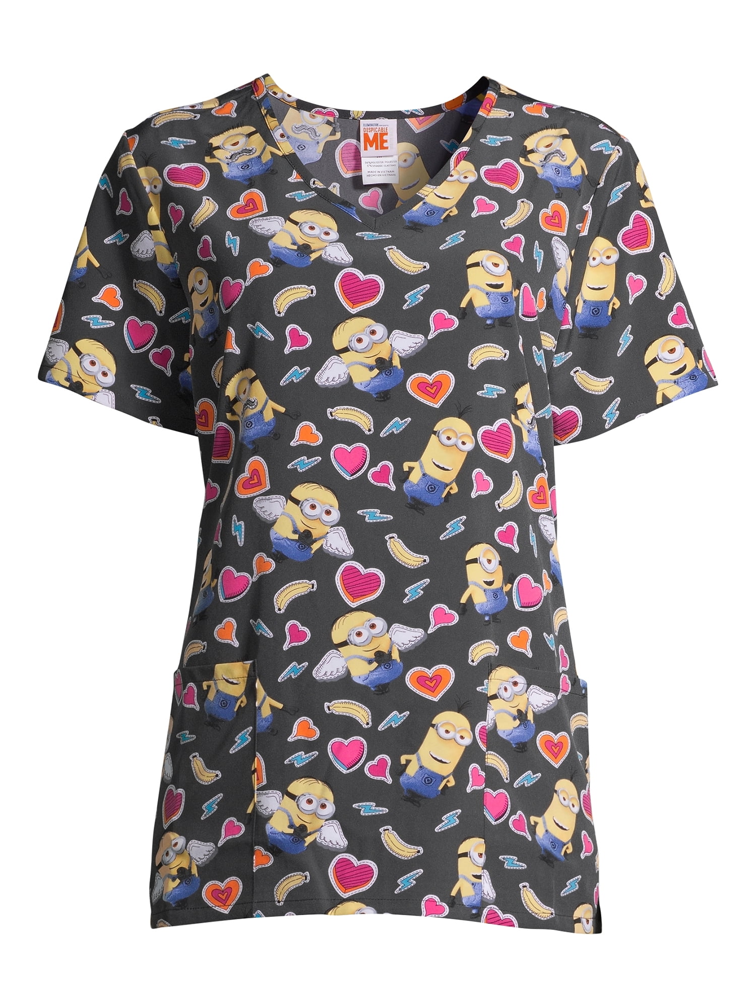Scrubstar Minions "Love My Minions" Women's V-Neck Print Scrub Top