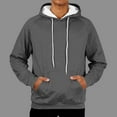 thumbnail image 6 of gbyLJF Mens Long Sleeve Hoodie Fleece Lined Solid Color Hooded Sweatshirts Round Neck Drawstring Pullover Tops with Pockets, 6 of 9
