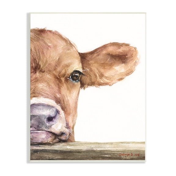 Stupell Industries Baby Calf Cow Resting Head Up-Close Rural Painting Unframed Art Print Wall Art, Design by George Dyachenko