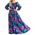 thumbnail image 1 of Sunloudy Vestido de manga larga casual para mujer, estampado a la moda, cuello de barco, vestido largo con cinturón Sunloudy  moda, 1 of 8
