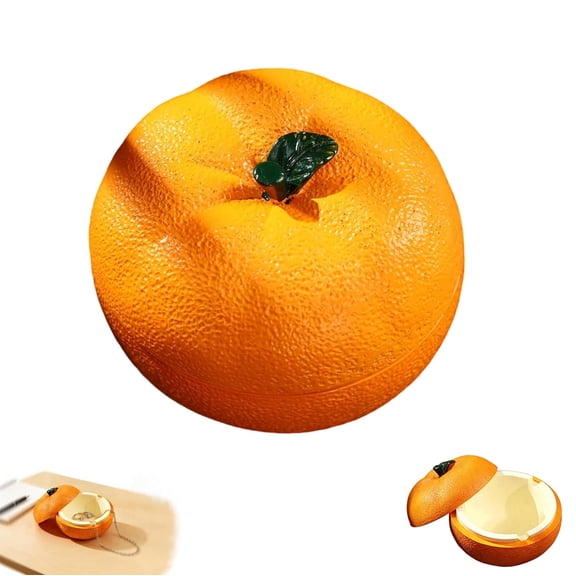 Orange-Shaped Desktop Trash Can with Lid – Compact Mini Waste Bin, Non-Slip Resin Garbage Can for Desk, Vanity, Countertop, Patio, Bathroom