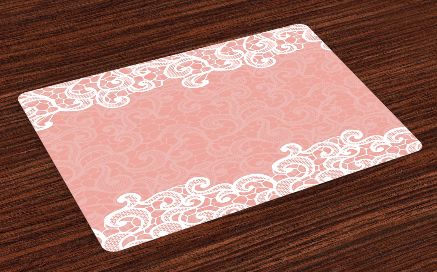 Peach Placemats Set of 4 Lace Design on Soft Colored Background