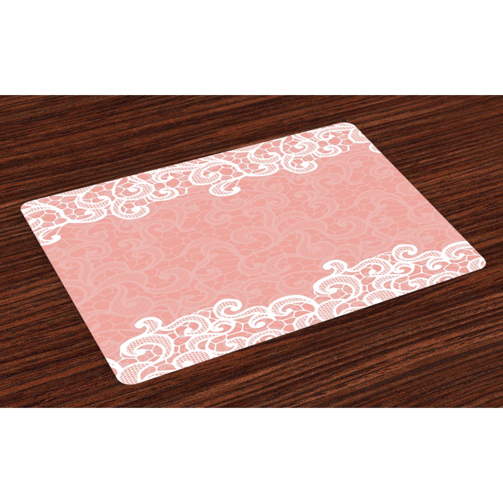Peach Placemats Set of 4 Lace Design on Soft Colored Background