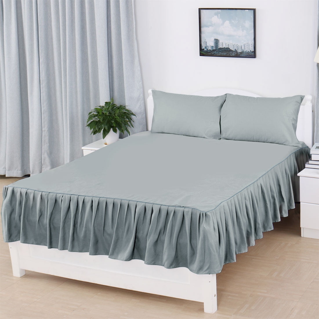 PiccoCasa Solid Polyester Bed Dust Ruffle Bed Skirt 3 Sided Coverage