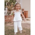 thumbnail image 3 of Loicainy Baby Girls Summer clothes 2-Piece Set, Bow Sling Ruffle Top  Waffle Pants Outfits, 95%Cotton Soft Set 6-9M-4-5T for Hot Days, 3 of 9