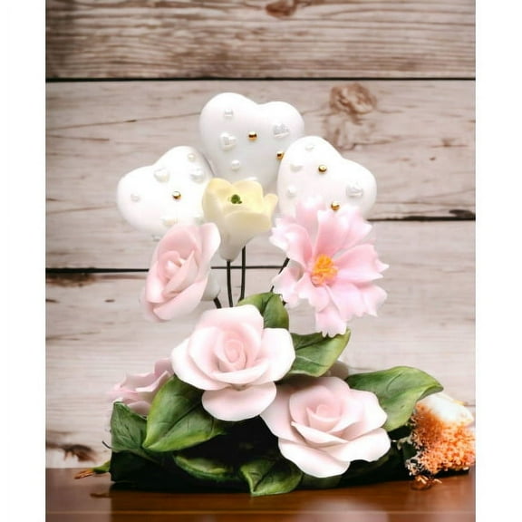 Ceramic Rose Flower Figurine 4in Wedding Anniversary Gift