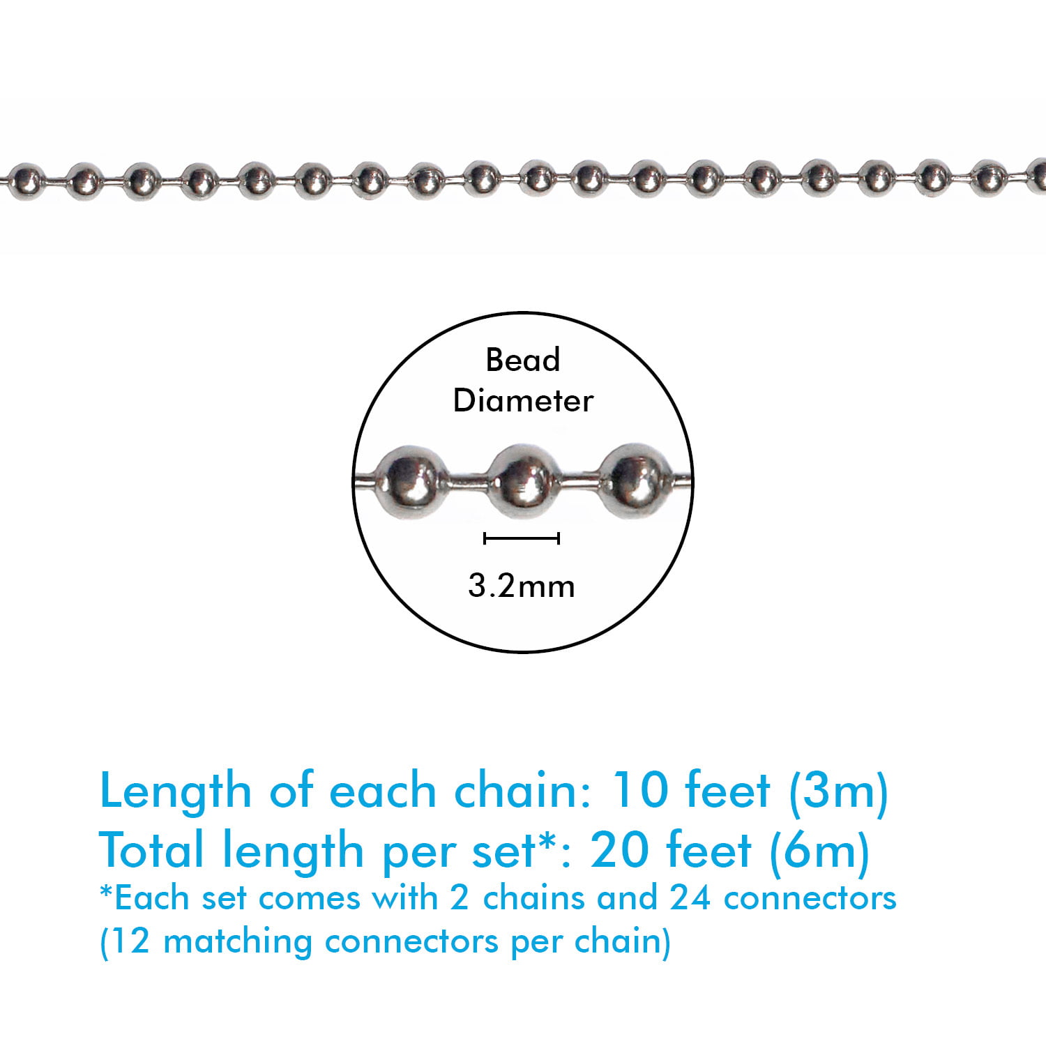 Beaded Pull Chain Extension with Connector 10 Feet Beaded Roller Chain with 10 